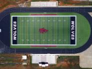 San Augustine High School Stadium. Aerial photo by Geoffrey Reeder